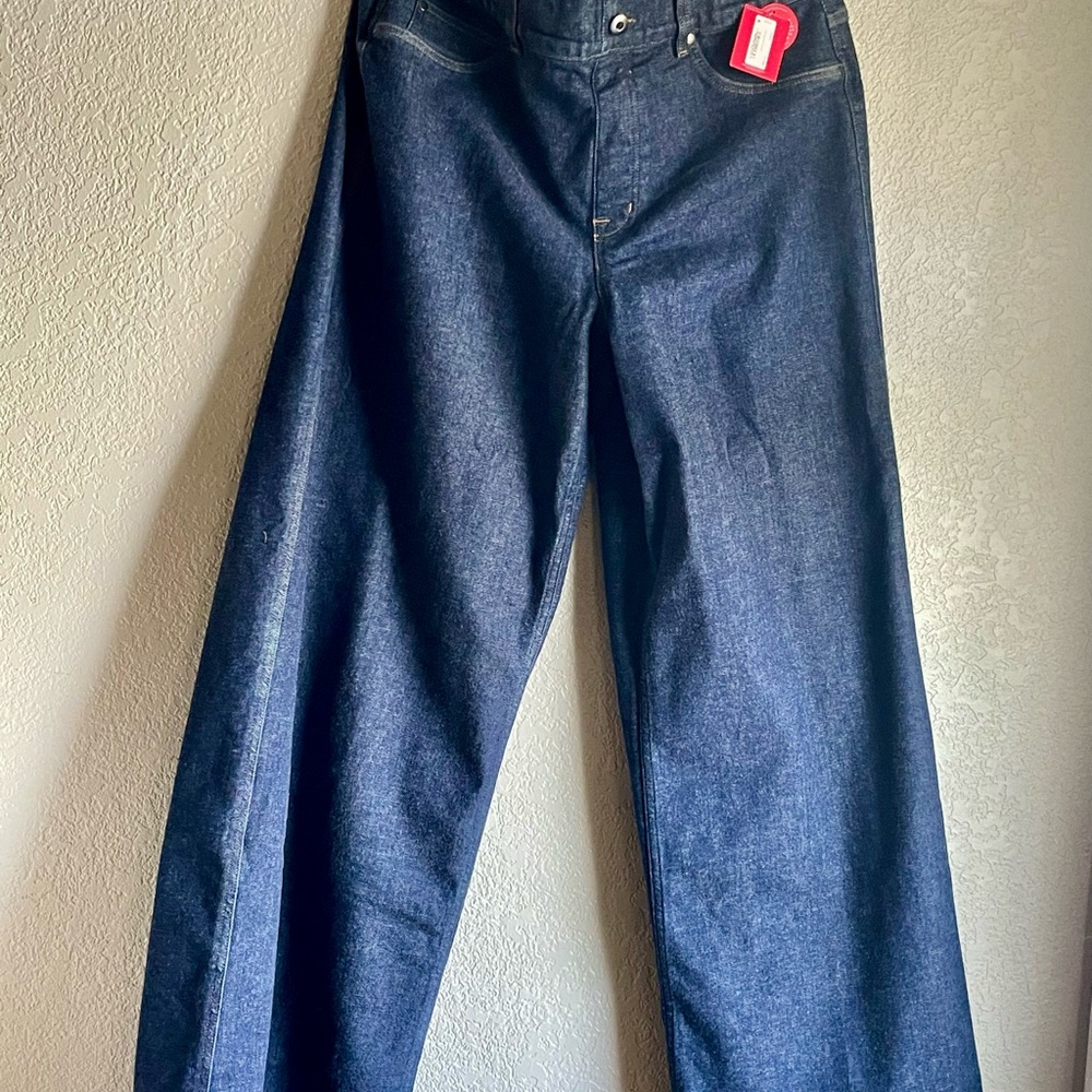 NWT SPANX 2022 Women's Dark Blue Indigo Wide Legged Jeans
